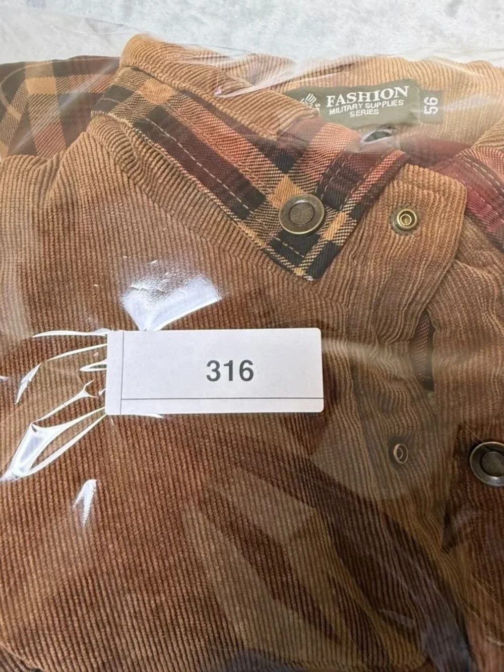 FASHION Jacket Mens 56 Red Plaid Sherpa Lined Corduroy Trim Military Coat Warm